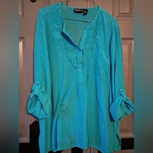Maggie Barnes Teal Blouse with Button Accents